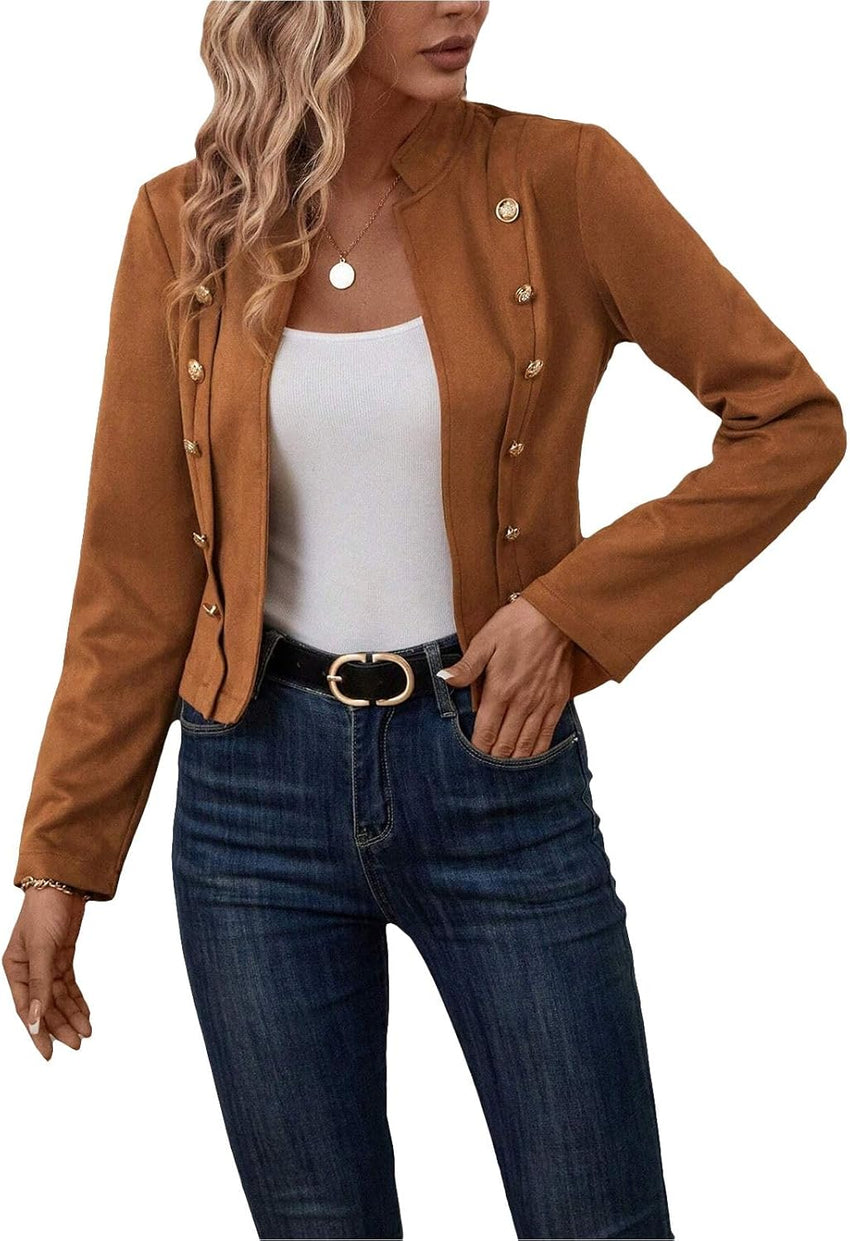 Mina Self Womens Cropped Suede Blazer Jacket 2024 New Spring Fashion Casual Lightweight Petite Fitted Office Outwear Suit…