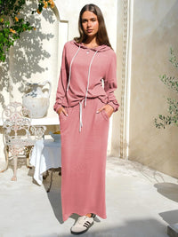 EXLURA Women 2 Piece Outfits Fall Airport Long Sleeve Hoodies Matching Long Skirt Dress Sweatsuits Lounge Sets Winter 2025