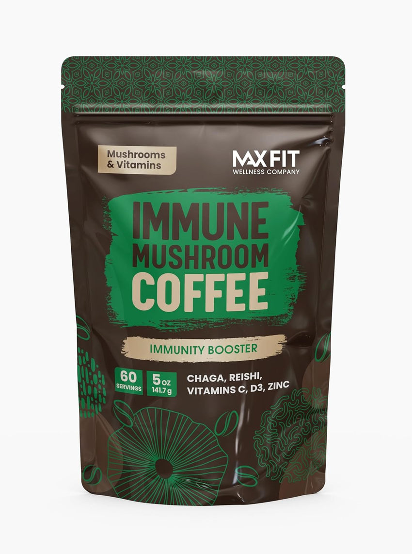 Skinny Instant Mushroom Coffee (60 Servings) Mental Focus Plus Diet Support - Turkey Tail, Maitake, Shiitake & Turmeric, Mixed With Gourmet 100% Arabica Medium Roast Instant Coffee