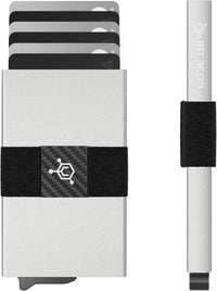 CODE 118 Wallet - Premium Automatic Smart Wallet, RFID Blocking, Pop Up Mens Minimalist Metal Wallet, 6061-T6 Aerospace-Grade Aluminum, Genuine 3K Carbon Fiber (Classic, Slate Grey)