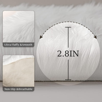 Ashler Faux Fur Rug, Dark Blue Area Rugs, Fluffy Sheepskin Fur Rug, Fuzzy Ultra Soft 2 x 6 Ft Rugs, Machine Washable Shag Rug, Nursery Throw Rugs for Bed, Living, Kids Room