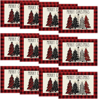 Artoid Mode Waterclor Buffalo Plaid Christmas Trees Placemats Set of 4, 12x18 Inch Winter Table Mats for Outdoor Home Party Kitchen Dining Decor
