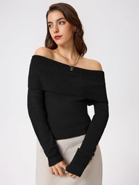 CIDER Women’s Off Shoulder Knitted Long Sleeve Tops Fall Pullover Sweater