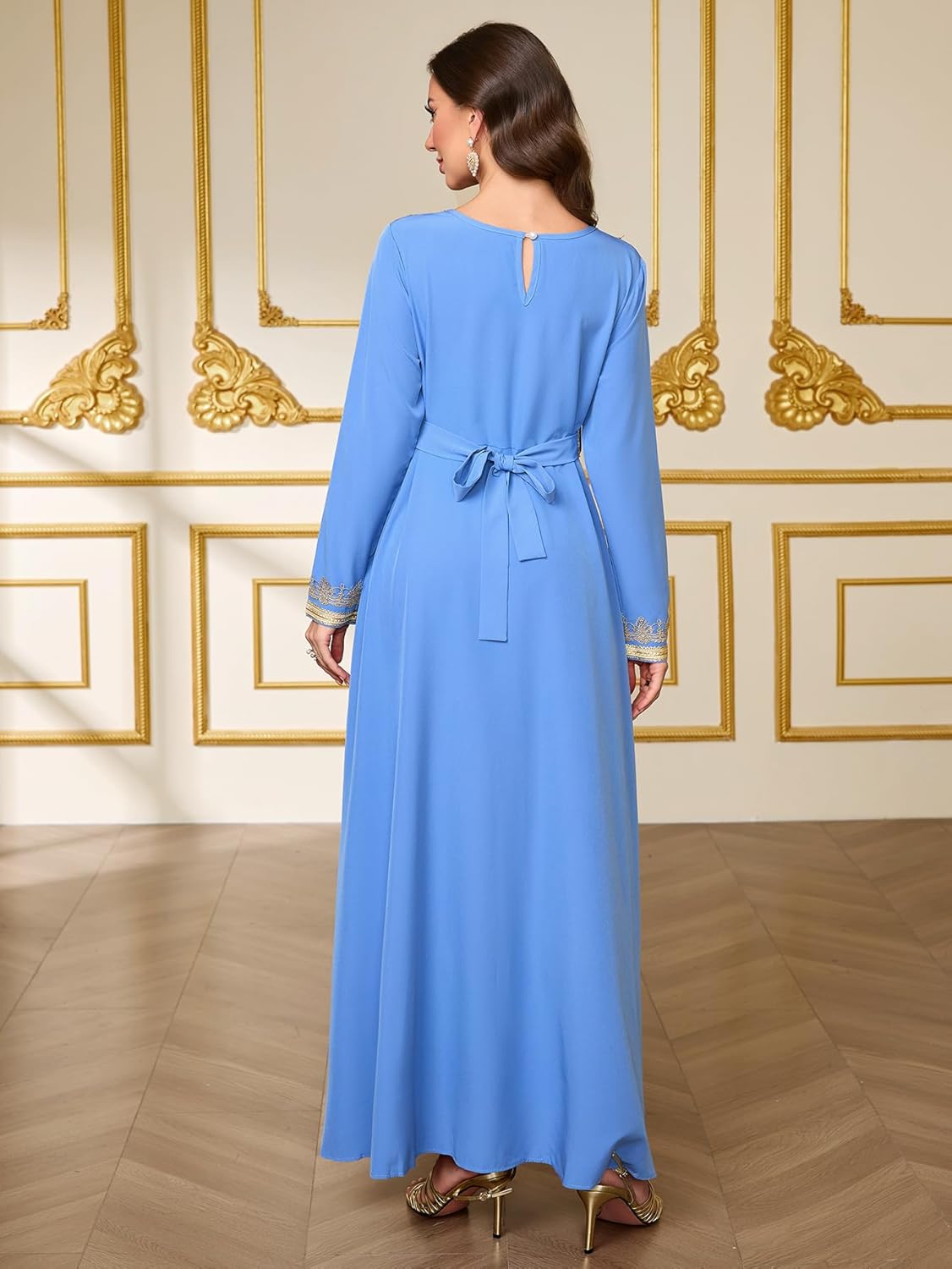 Embroidery Abayas for Women Muslim Moroccan Floral Maxi Kaftan Dress Arabic Islamic Dubai Robe Ramadan Prayer Clothes