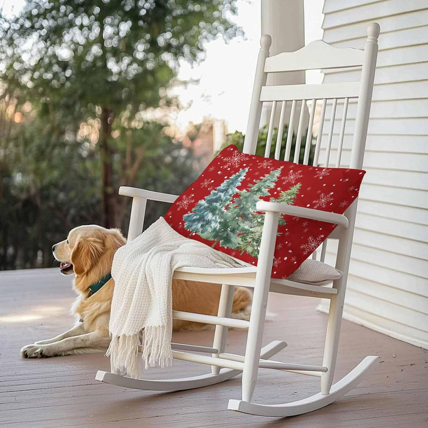 Outdoor Throw Pillow Covers Waterproof Pillow Cases 16x16in, Merry Christmas Tree Gradient Green Decorative Pillow Covers Cushion Cases for Couch Sofa Patio Garden,2 Pack Winter Snowflake on Red