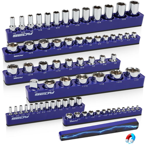 Magnetic Socket Holder Organizer Set: 6-Piece Detachable 1/2 3/8 1/4 Drive Sockets Storage Tray Magnetic Socket Organizer Tool Box Drawer Tool Box Organizers Storage Metric SAE (Sockets Not Included)