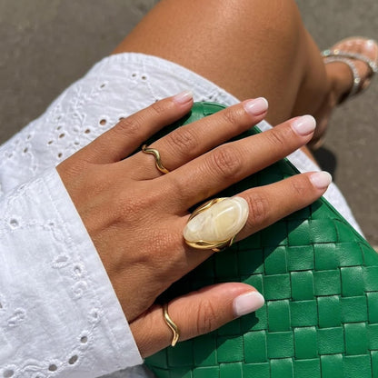 Mchic Colorful Chunky Statement Ring for Women: Boho Large Oval Acrylic Finger Ring Stainless Steel Adjustable Beach Summer Y2K Handmade Jewelry Gift for Women