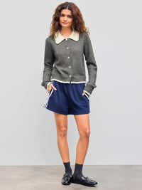 CIDER Cardigans for Women Trendy Knit Collar Button Up Contrasting Binding Regular Fit Crew Neck Cardigan