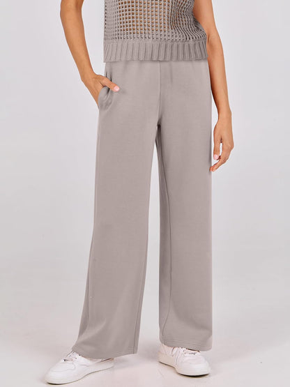 ANRABESS Women Two Piece Outfits Crochet Sheer Knit Sweater Top Wide Leg Pants Lounge Matching Sets Sweatsuit Travel Clothes