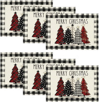 Artoid Mode Waterclor Buffalo Plaid Christmas Trees Placemats Set of 4, 12x18 Inch Winter Table Mats for Outdoor Home Party Kitchen Dining Decor