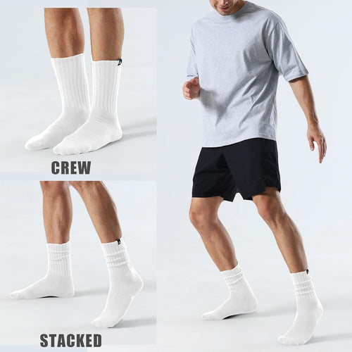 Scrunch Slouch Crew Socks Retro Ribbed Cotton Cushioned 3 Pack Boot Sneaker Gym Cozy Calf Socks For Men & Women