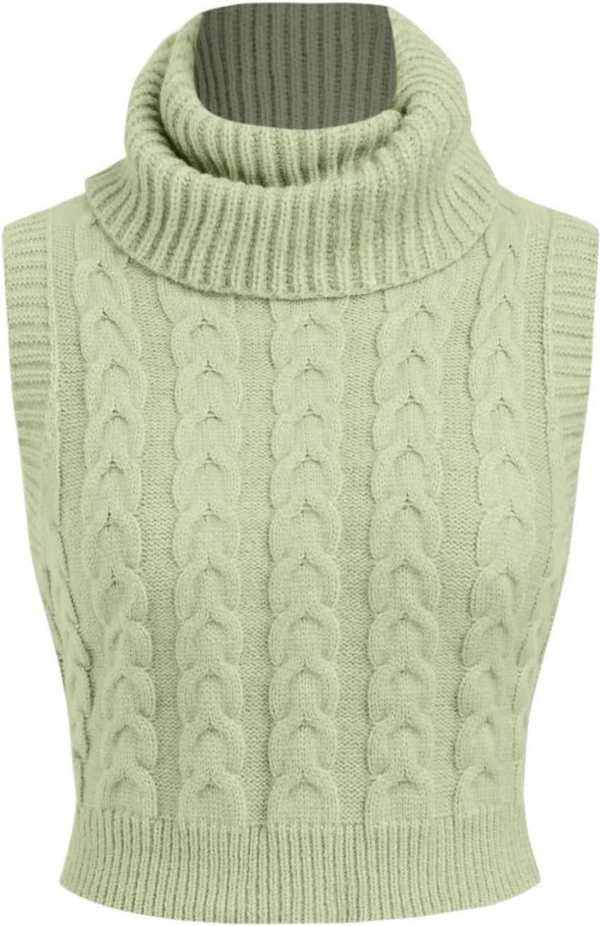 CIDER Women’s Sleeveless Sweater Tops Turtle Necks Cable Knit Croped Vest Tank Top