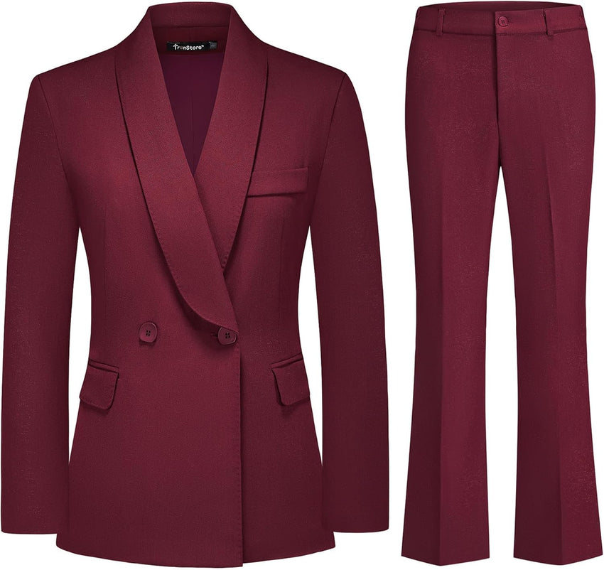 Women's Business Suit 2 Piece Set Shawl Sollar Blazer Bootcut Pants Suits for Women