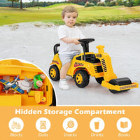 HONEY JOY Ride On Road Roller, Ride On Push Car for Toddlers, Adjustable Arm, Sound, Under-Seat Storage, Outdoor Ride on Construction Vehicle for Kids, No Power Ride On Toy for Boys Girls, Yellow