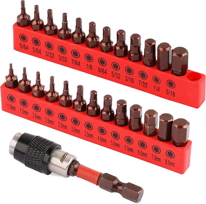 Premium 25-Piece Allen Key Drill Bit Set - Durable Allen Wrench Bits with Strong Magnetic Tips, SAE & Metric Hex Keys