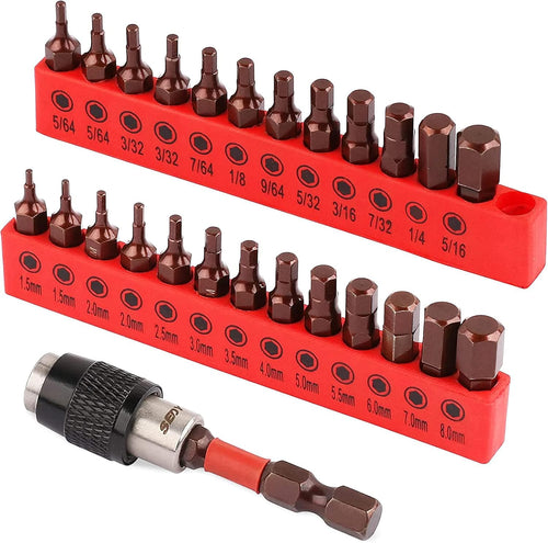 Premium 25-Piece Allen Key Drill Bit Set - Durable Allen Wrench Bits with Strong Magnetic Tips, SAE & Metric Hex Keys
