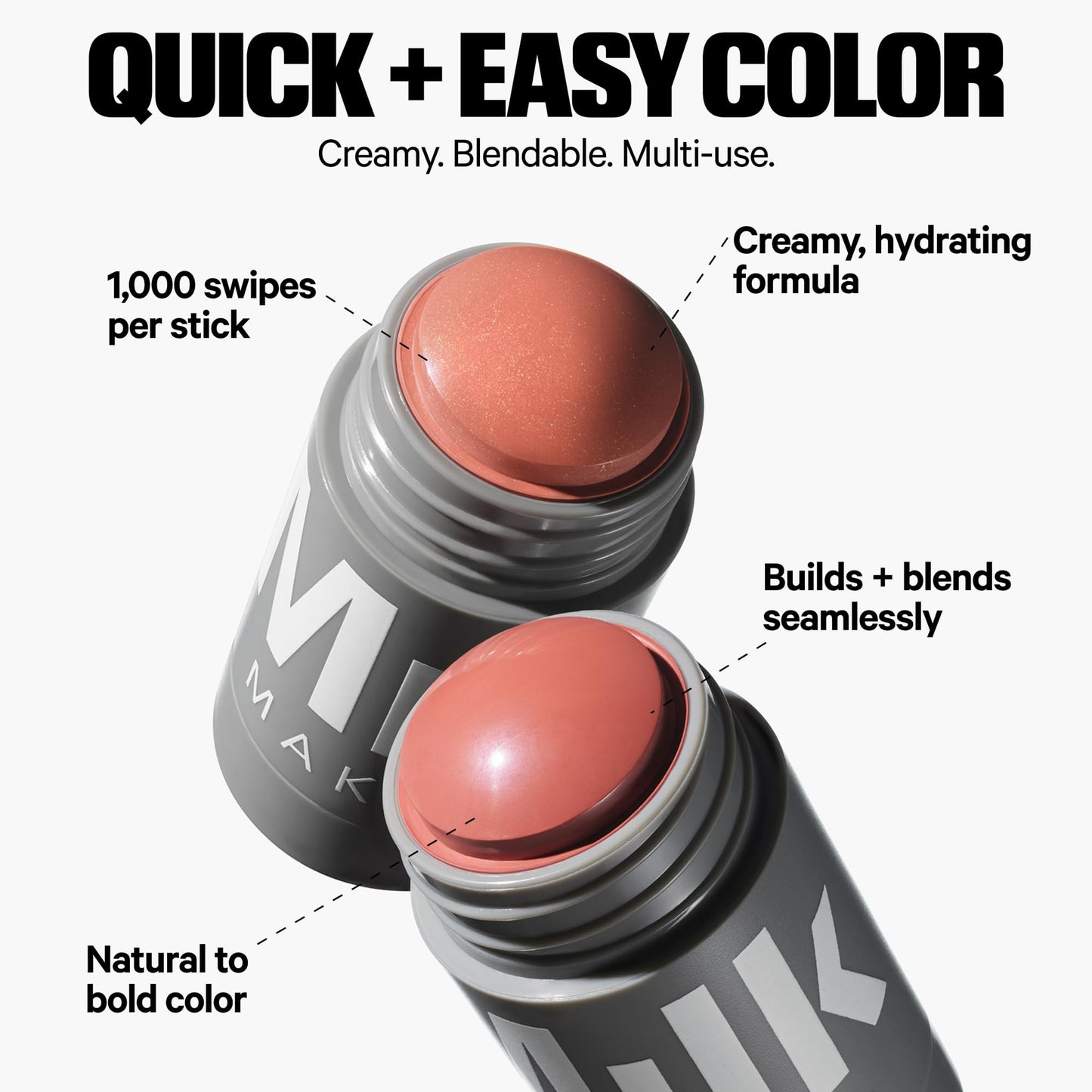 Milk Makeup Lip + Cheek Stick – Multi-Use Cream Blush + Lip Color with Mango Butter, Avocado Oil + Apricot Oil – Hydrating, Buildable, Long-Lasting, Vegan Formula – Smirk, 0.21 oz