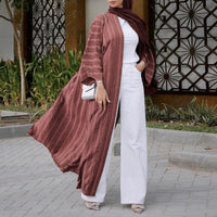 Womens Muslim Kimono Abaya Solid Striped Retro Ethnic Cardigan Robe Dubai Middle Eastern Saudi Arabia Eid Clothes