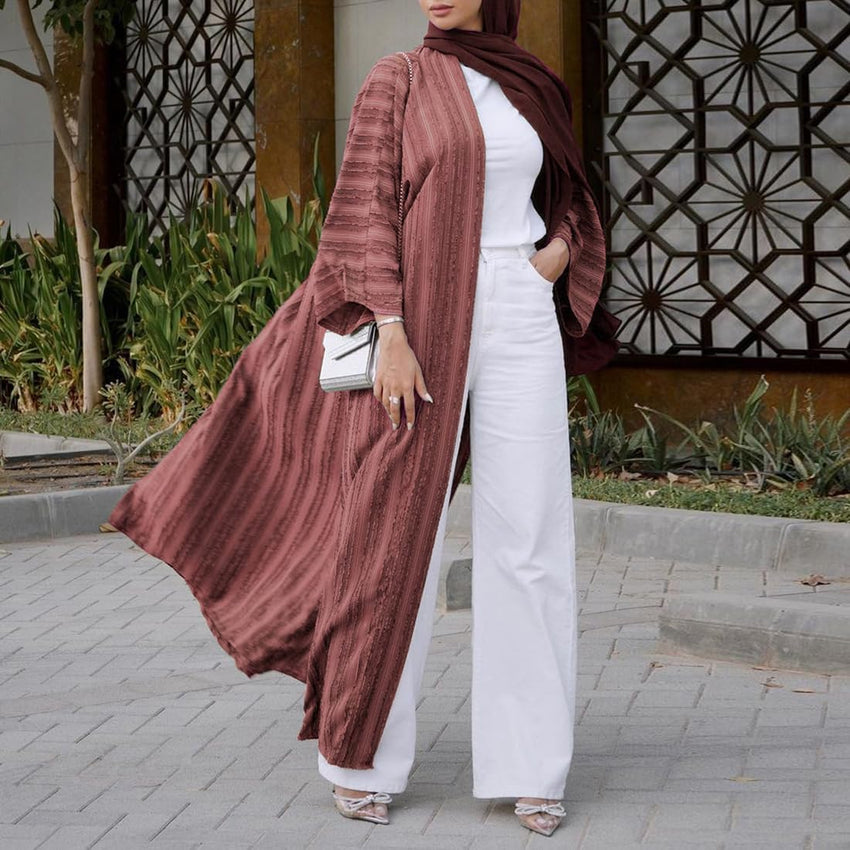 Womens Muslim Kimono Abaya Solid Striped Retro Ethnic Cardigan Robe Dubai Middle Eastern Saudi Arabia Eid Clothes