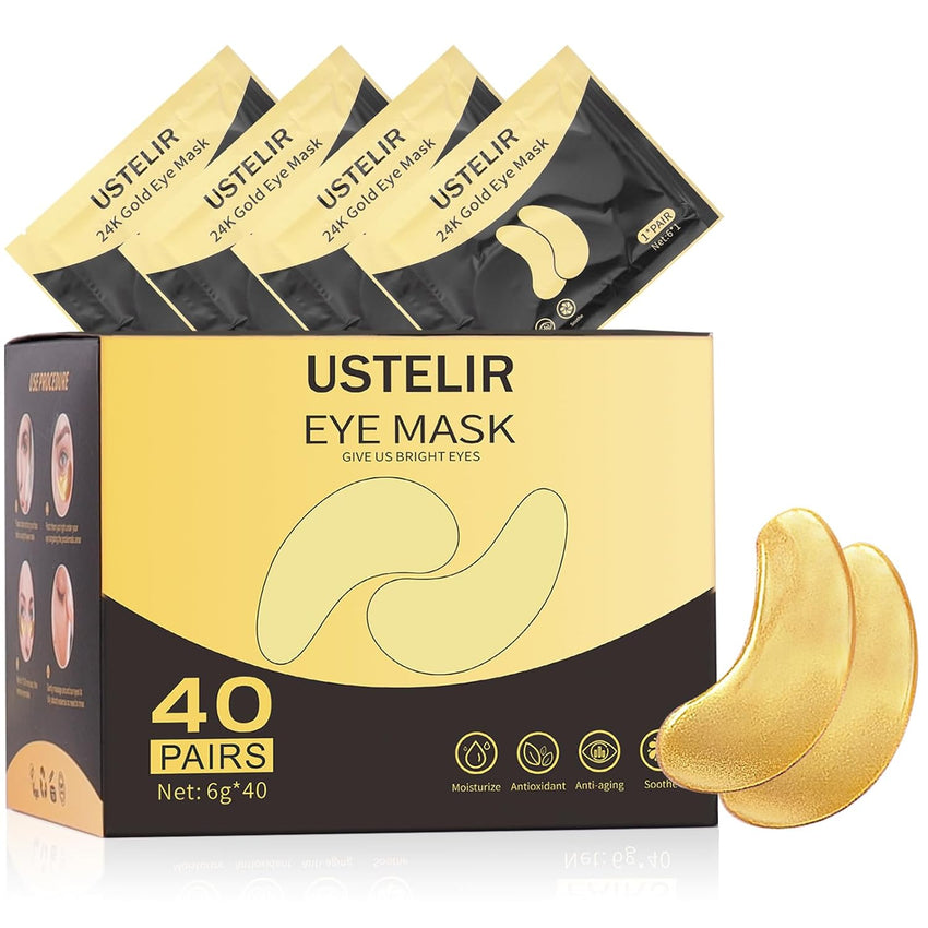 Under Eye Patches, 40 Pairs Eye Mask for Dark Circles, Puffy Eyes, Undereye Bags,Wrinkles,Eye Mask Patches with 24K Gold, Hyaluronic Acid,Rose & Aloe Vera, Eye Treatment Skin Care for Men & Women Gift