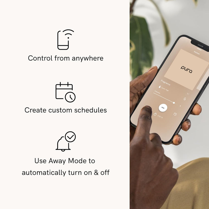 Pura 4 Smart Home Fragrance Device Starter Set - Scent Diffuser for Home- Linens & Surf, Lavender Fields, White Tea No. 1, Yuzu Citron Scent