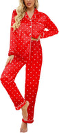 Ekouaer Womens Satin Pajama Set Classic Pattern Silky Pj Sets Button Down Sleepwear Loungewear