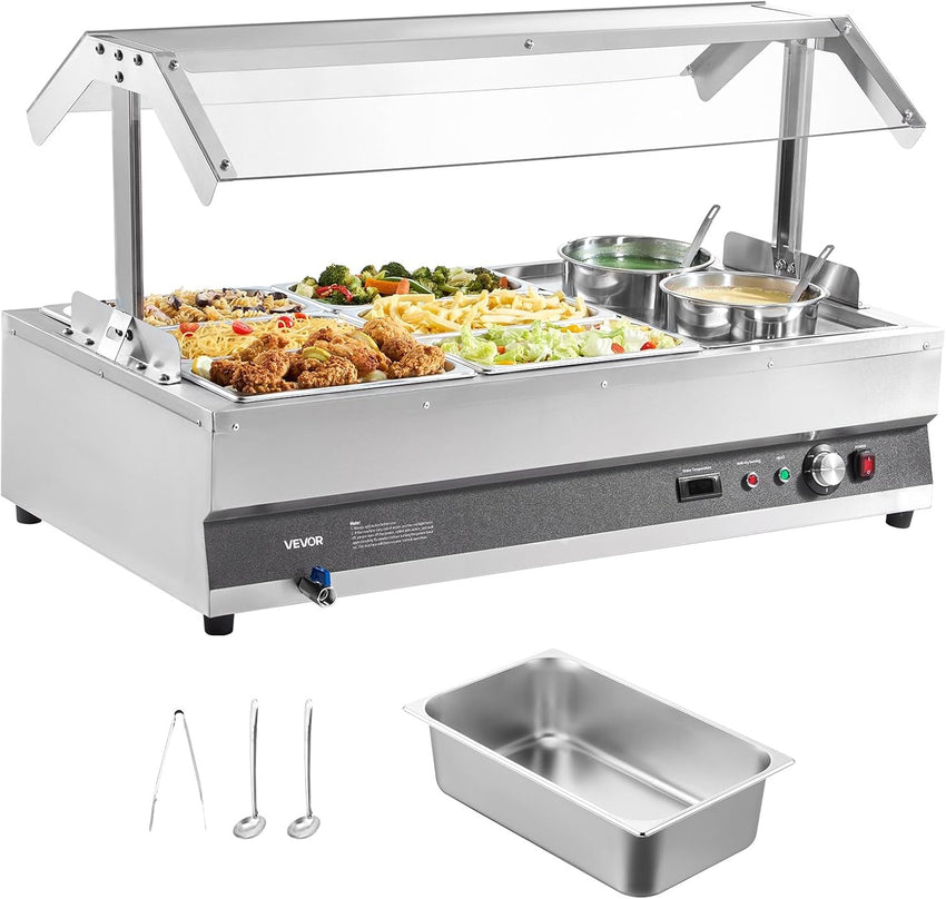 VEVOR Electric Soup Warmer, Dual 7.4QT Stainless Steel Round Pot 86~185°F Adjustable Temp, 1200W Commercial Bain Marie with Anti-Dry Burn and Reset Button, Soup Station for Restaurant, Buffet, Silver