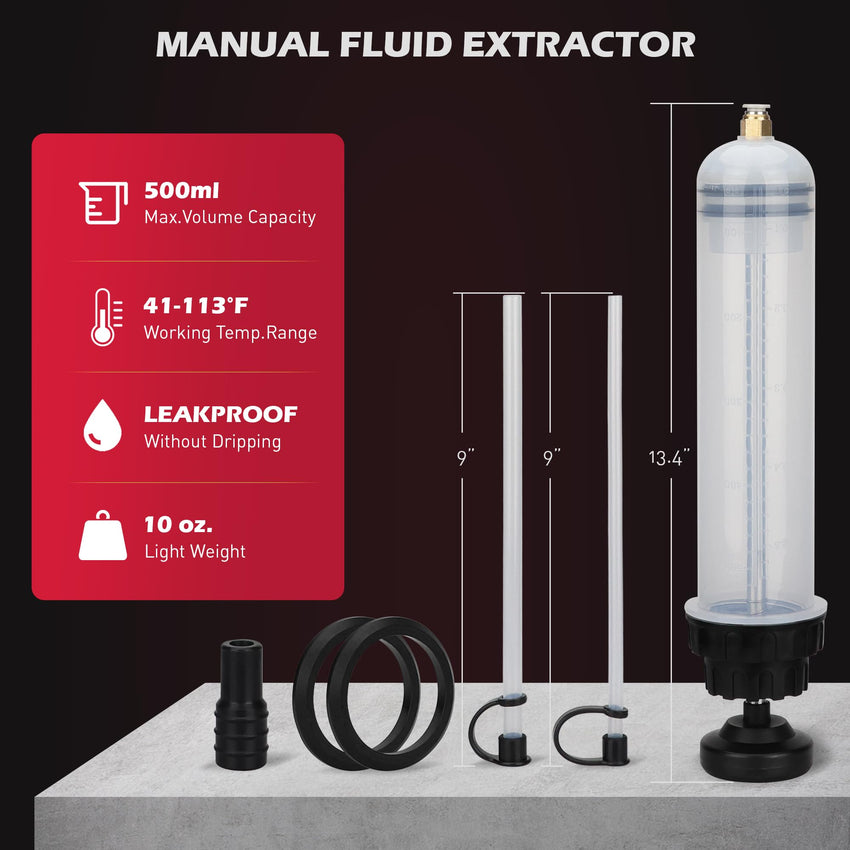 SEDY Fluid Extractor Multi-Purpose Oil Syringe with 500CC, Oil Suction Pump, Manual Extraction and Filling Pump, Automotive Oil Syringe(17.6 Oz./0.45 Qt./500 CC)