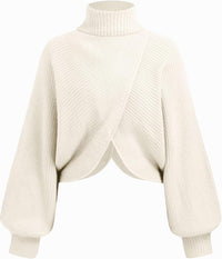 CIDER Cropped Sweaters for Women Turtleneck Sweater Long Sleeve Ribbed Knit Lantern Sleeve Pullover Fall Outfits