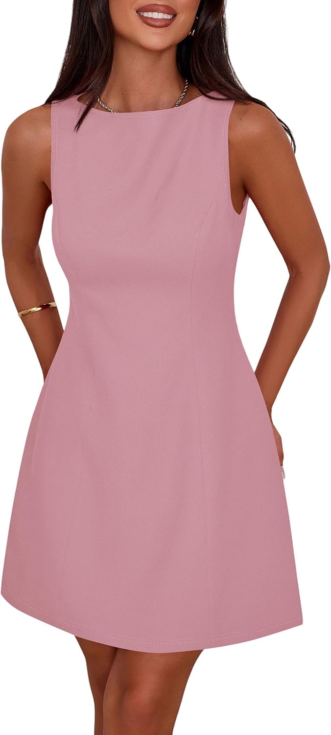 PRETTYGARDEN Womens Formal Short Dresses 2025 Summer Sleeveless Boat Neck A Line Elegant Mini Cocktail Party Dress