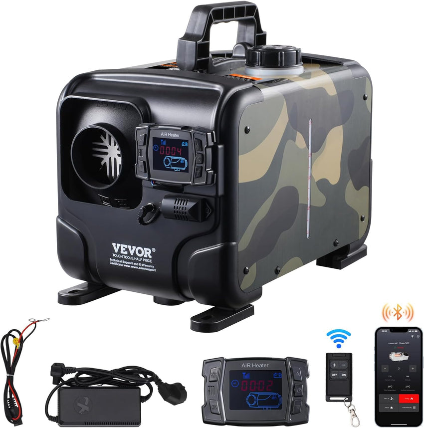 VEVOR Diesel Heater 8KW, DC 12V/24V, All in One Portable Diesel Air Heater with Bluetooth APP Control, Remote Control and LCD Screen, 1.9 Gal Fuel Tank for Trucks, Vans, RVs, Campers, and Garages