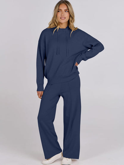 ANRABESS Women 2 Piece Outfits Sweater Sets Loose Long Sleeve Hoodies Knit Pullover Wide Leg Pants 2025 Fall Lounge Sweatsuit