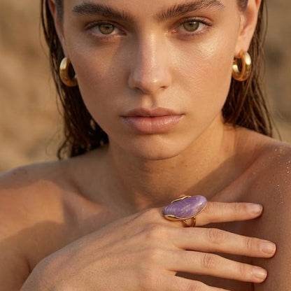 Mchic Colorful Chunky Statement Ring for Women: Boho Large Oval Acrylic Finger Ring Stainless Steel Adjustable Beach Summer Y2K Handmade Jewelry Gift for Women