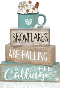 4 Pcs Christmas Table Decor Wooden Hot Cocoa Decoration Christmas Centerpiece Winter Tiered Tray Decor Decorative Red Hot Cocoa Block Signs Gift Farmhouse Xmas Decoration for Home Kitchen