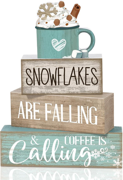 4 Pcs Christmas Table Decor Wooden Hot Cocoa Decoration Christmas Centerpiece Winter Tiered Tray Decor Decorative Red Hot Cocoa Block Signs Gift Farmhouse Xmas Decoration for Home Kitchen