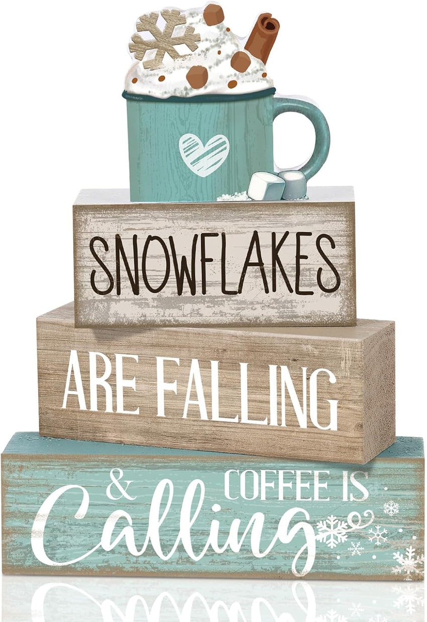 4 Pcs Christmas Table Decor Wooden Hot Cocoa Decoration Christmas Centerpiece Winter Tiered Tray Decor Decorative Red Hot Cocoa Block Signs Gift Farmhouse Xmas Decoration for Home Kitchen