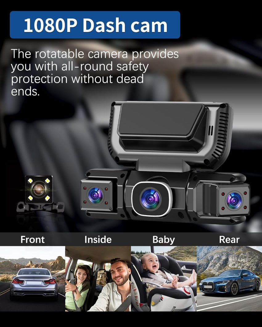 7DAY'S Uber Camera 360° View 4 Channel Dash Cam Front Rear and Inside with 5GHz WiFi & App Control, 170°Wide Angle Uber Camera for Car, Loop Recording, Night Vision, G-Sensor, Parking Mode, Included 32GB Card