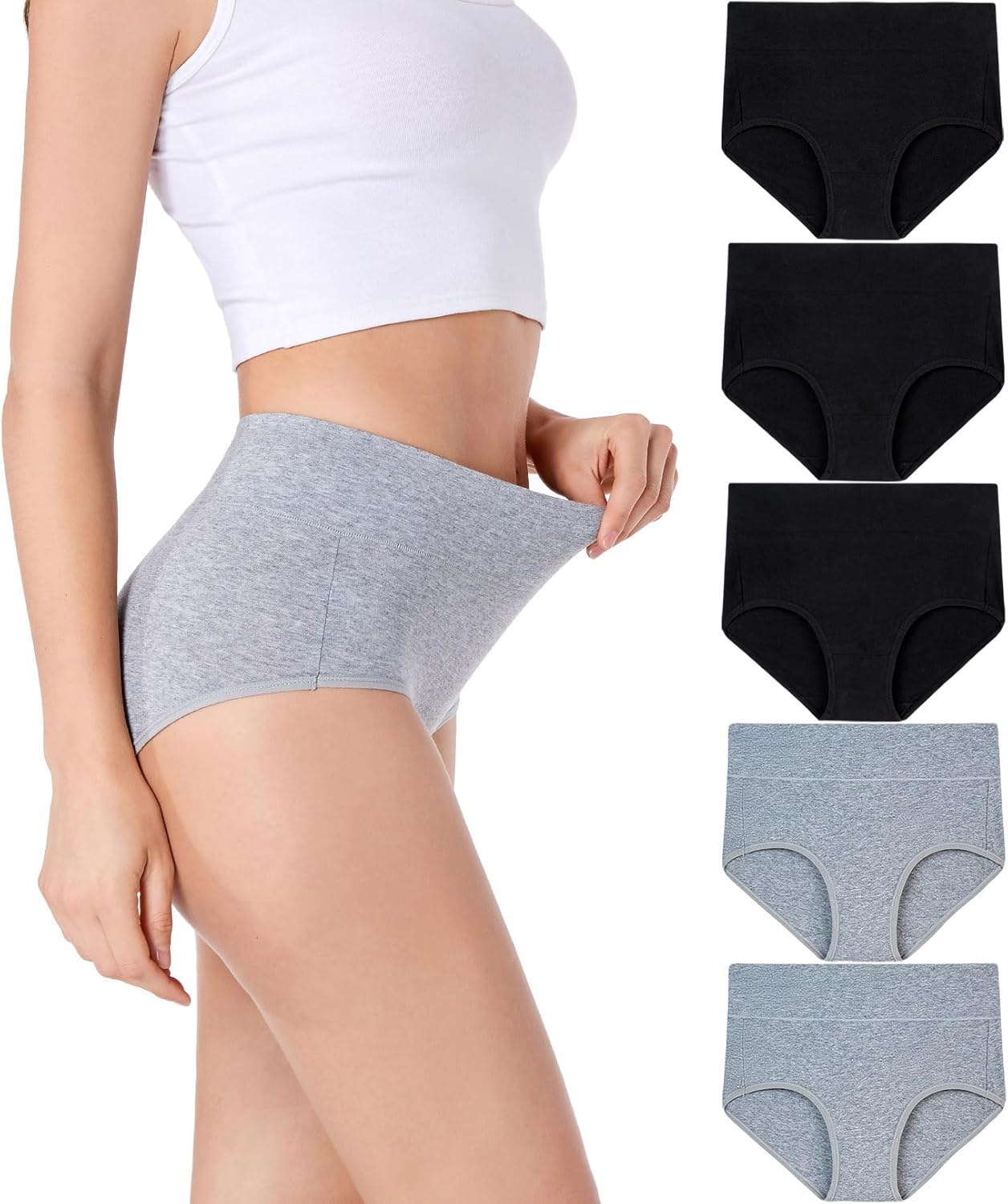 HAVVIS Women's Briefs Underwear Cotton High Waist Tummy Control Panties Rose Jacquard Ladies Panty Multipack