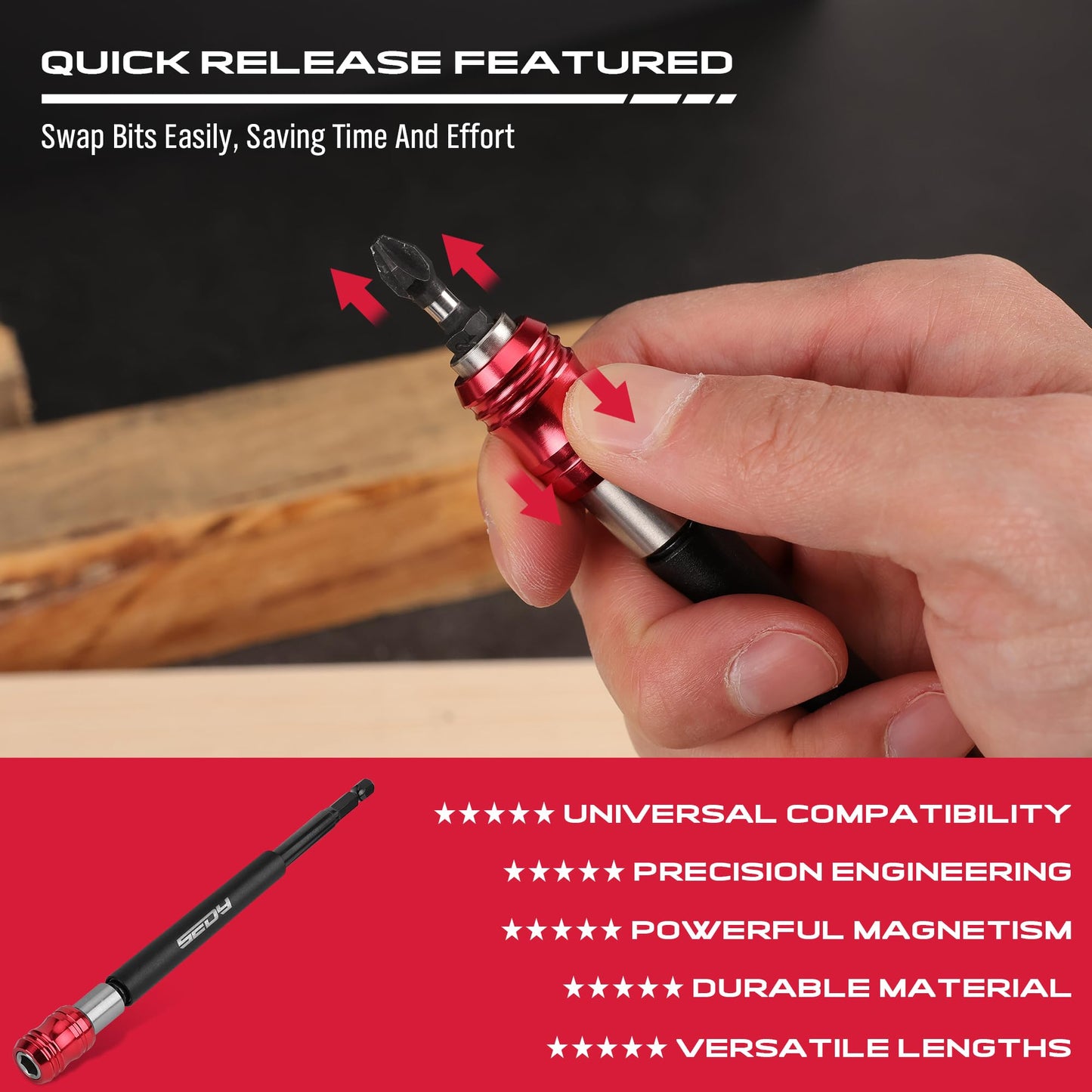 5-Piece 2", 4", 6", 12", 17" Extra Long Magnetic Screwdriver Bit Holders, 1/4 Inch Hex Shank Quick Release Extension Adapter, Durable CR-V Steel, Universal Fit for Impact Driver Bits