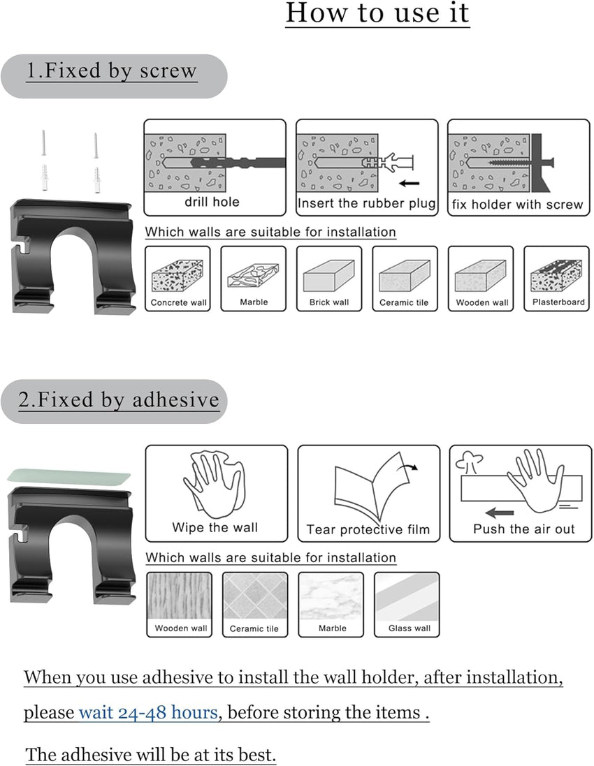 NOTMBESTM Universal Hair Dryer Holder Wall Mounted, Blow Dryer Holder Cabinet Door, Hairdryer Holder for Bathroom, Hair Dryer Storage Rack Fixed by Screw or Adhesive (Black)