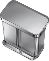simplehuman 58 Liter / 15.3 Gallon Rectangular Hands-Free Dual Compartment Recycling Kitchen Step Trash Can with Soft-Close Lid, Brushed Stainless Steel