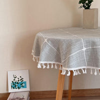 Square Lattice Small Tablecloth Cotton Linen Light Brown Dust-Proof Washable Boho Embroidery Table Cover Rustic Table Cloth for Coffee Party Kitchen Dining Tabletop Decoration 36 x 36 Inch
