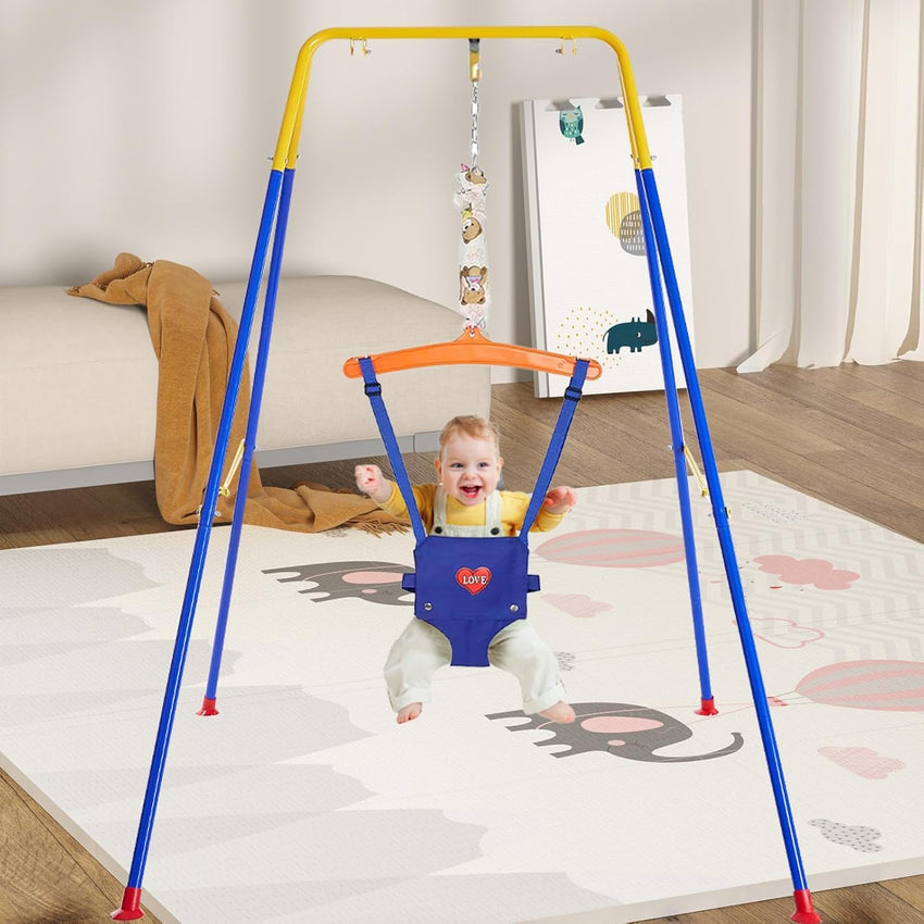 Baby Jumper with Stand, Toddler Swing Set forIndoor/Outdoor Play, Jumper for Baby 6-24 Months,Baby Jumpers and Bouncers with Adjustable Chain,Easy to Assemble & Store