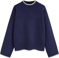 CIDER Womens Sweater Long Sleeve Split Hem Color Block Crew Neck Tops Fall Outfits