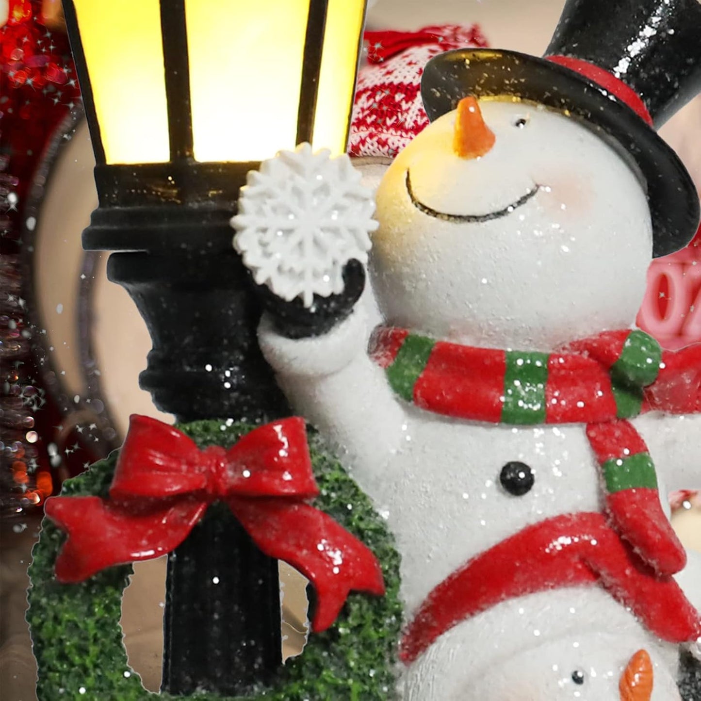 Bdor Snowman with Lamppost – Resin Christmas Figurine for Holiday Home, Tabletop, Indoor Party Decorations, Festive Winter Decor