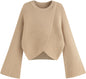 CIDER Cropped Sweaters for Women Trendy Wrap Sweater Bell Sleeve Ribbed Knit Pullover Sweater Fall Outfits