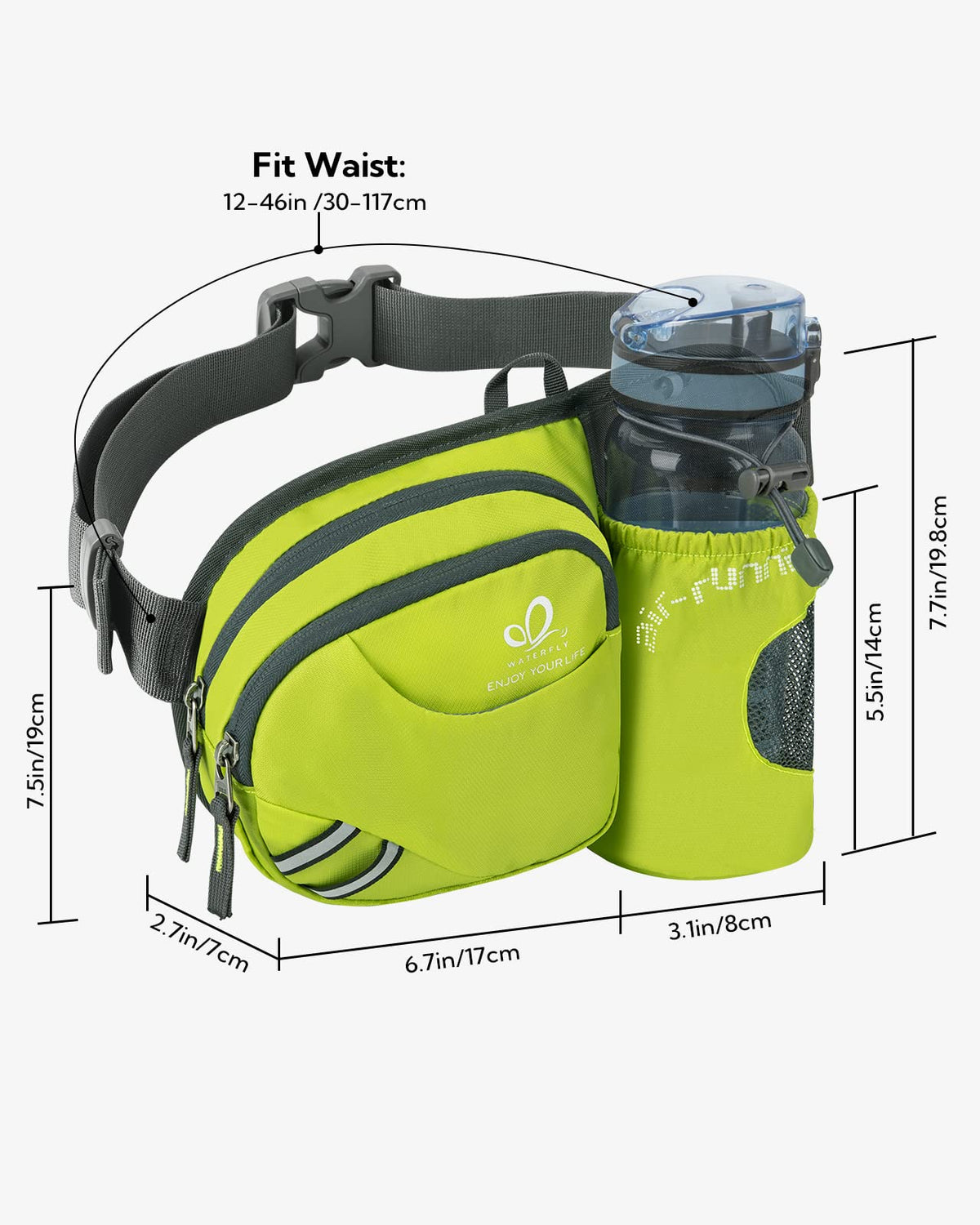WATERFLY Fanny Pack Waist Bag: Waist Pack for Women Men with Water Bottle Holder Hiking Fanny Pack for Running Walking DogWalking Travel Cycling