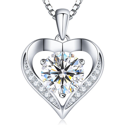 Luxury Moissanite Heart Necklace for Women – 925 Sterling Silver Heart Pendant, Sparkling Jewelry Gift for Wife, Girlfriend, Mom & Daughter