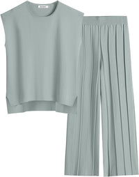 ANRABESS Women 2 Piece Lounge Sets Summer Casual Knit Sweater Vest Pant Set Beach Vacation Airport Clothes 2025 Fall Outfits