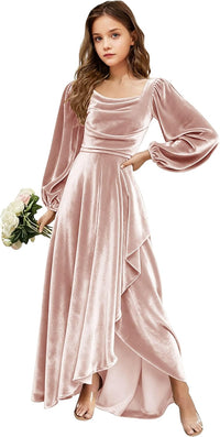 Velvet Junior Bridesmaid Dresses Long Sleeve Girls Christmas Dress Flower Girl Dresses Wedding Guest Maxi Party Gown